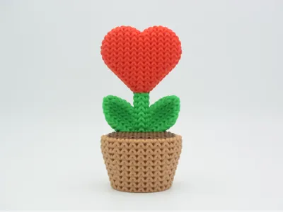 Knitted Heart Plant In a Pot
